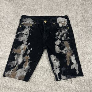 True Religion Shorts Mens 30 Black Rocco No Flap Denim Stretch Distressed Jorts